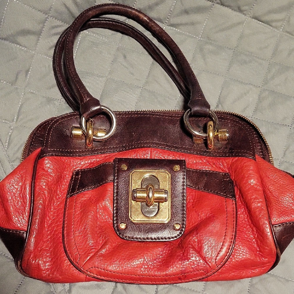 B Makowsky Stylish Red and Brown Leather Handbag